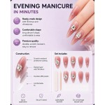 Nude‑Pink Glitter Ombre Rhinestone Press‑On Nails, Romantic Long Almond False Nails